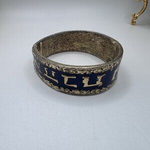 VINTAGE CINER Gold Tone Stylized Hebrew Symbols & Blue Enamel Bracelet Rare 6.5